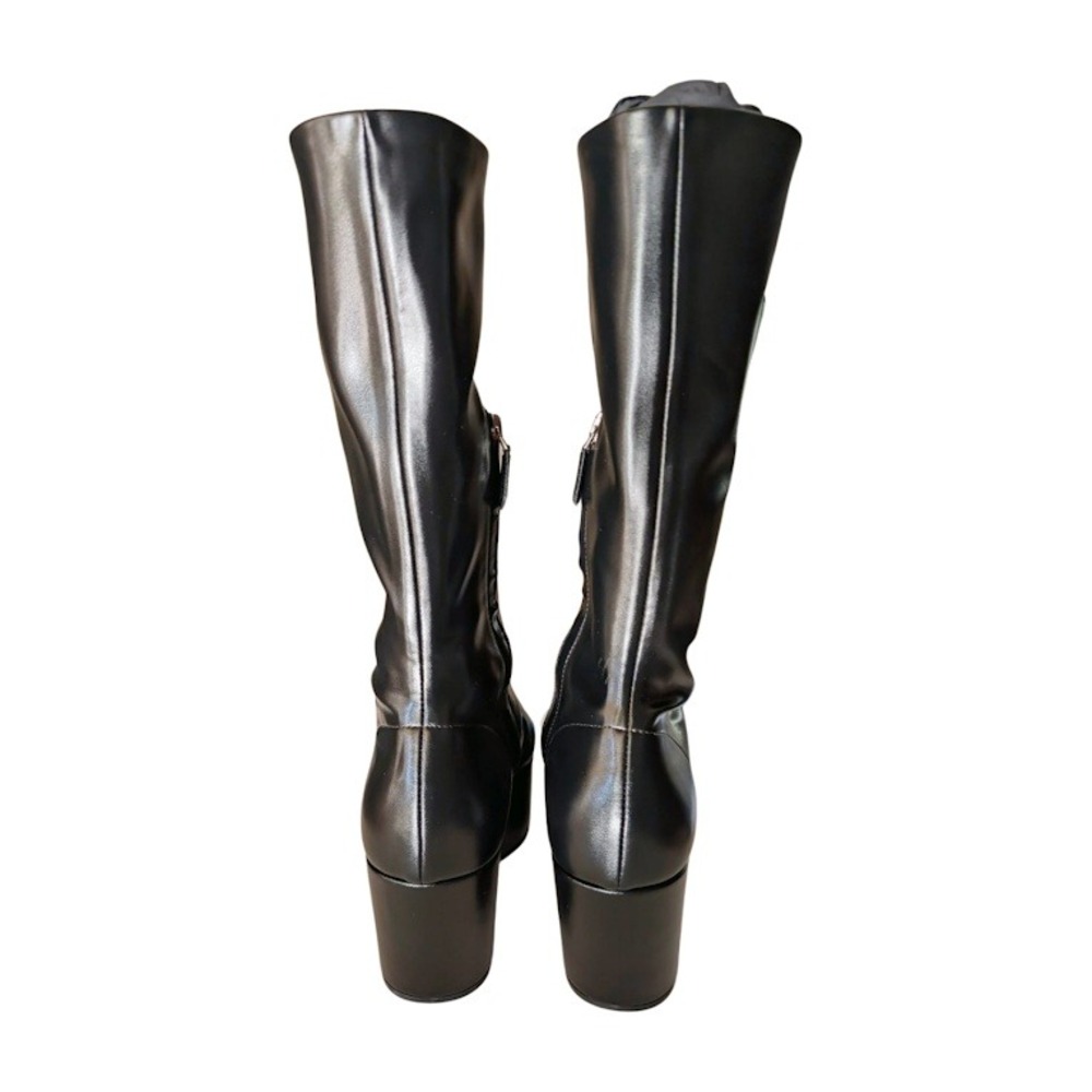NIB PRADA Black Platform Square Toe Mid Calf Leather Sock Boots Size 39 - Picture 10 of 12